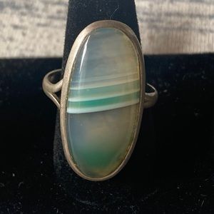 Striped Agate and Silver ring size 9
